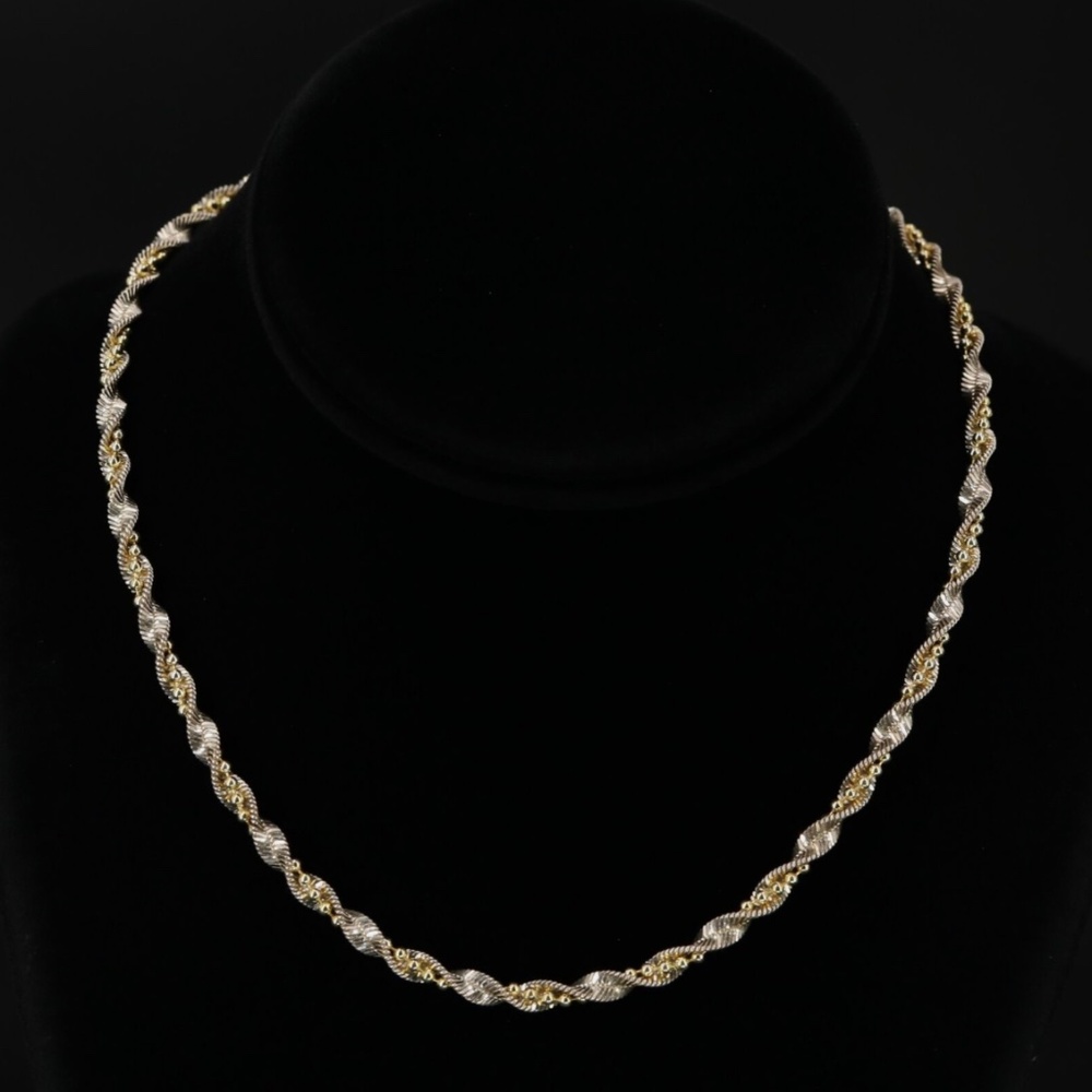 Sterling Silver Braided Ball & Herringbone Chain 16" Necklace